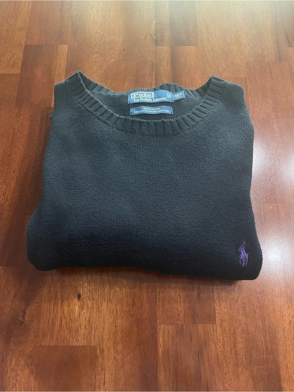 Polo by Ralph Lauren Black Crewneck Sweater with Purple Pony 2XLT